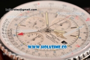 Breitling Navitimer World Chrono Swiss Valjoux 7750 Automatic Steel Case with Brown Leather Strap Stick Markers and White Dial