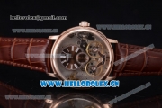 Audemars Piguet Jules Audemars Skeleton Tourbillon Asia ST25 Automatic Rose Gold Case Brown Dial Roman Numeral Markers and Brown Leather Strap