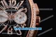 Franck Muller Vanguard Miyota OS20 Quartz Rose Gold Case with Black Dial Black Leather Strap and White Subdials Diamonds Bezel