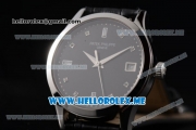 Patek Philippe Calatrava Miyota 9015 Automatic Steel Case with Black Dial Black Leather Strap and Diamonds Markers