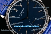 Patek Philippe Calatrava Miyota Quartz Steel Case with Silver Stick Markers and Blue Dial