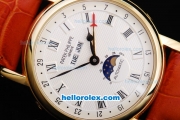 Patek Philippe Classic Automatic Movement Gold Case with White Dial and Leather Strap