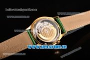 Vacheron Constantin Metiers d'Art Swiss ETA 2824 Automatic Yellow Gold Case with White MOP Dial Green Leather Strap and Diamonds Bezel
