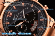 IWC Portuguese Chrono Japanese Miyota OS10 Quartz Rose Gold Case with Stick/Numeral Markers Black Dial and Rose Gold Strap