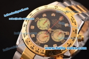 Rolex Daytona Swiss Valjoux 7750-SHG Automatic Two Tone Case/Strap with Black Dial and Diamond Markers