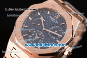 Audemars Piguet Royal Oak Dual Time ST Automatic Two Time With Power Reserve Full Rose Gold with Blue Dial and Stick Markers - 7750 Coating
