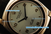 Rolex Cellini Swiss Quartz Steel Case with Cyan Dial and Black Leather Strap-Numeral Markers