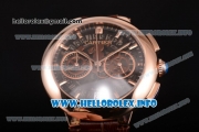 Cartier Rotonde De Chrono Miyota Quartz Rose Gold Case with Black Skeleton Dial and Brown Leather Strap - Stick Markers