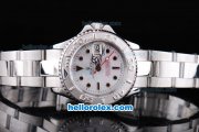 Rolex Yacht-Master Oyster Perpetual Chronometer Automatic with White Bezel,White MOP Dial and Black Round Bearl Marking-Small Calendar and Lady Size