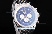 Breitling Navitimer Chronograph Quartz Movement Silver Case with Blue Dial and SS Strap-Stick Markers