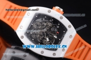 Richard Mille RM 055 Miyota 9015 Automatic Steel Case with Skeleton Dial Dot Markers White Ceramic Bezel and Orange Rubber Strap