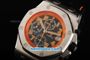 Audemars Piguet Royal Oak Chronograph Swiss Valjoux 7750 Automatic Movement Black Dial with Orange Number Markers and Black Leather Strap