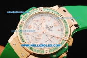 Hublot Big Bang Chronograph Swiss Quartz Movement Rose Gold Case with Green Diamond Bezel and Green Rubber Strap-Lady Model