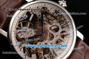 Cartier Rotonde De Swiss Manual Winding Steel Case with Brown Leather Bracelet and Skeleton Dial