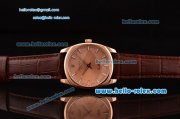 Rolex Cellini Danaos Swiss Quartz Rose Gold Case with Brown Leather Strap Orange Dial Stick Markers