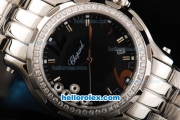 Chopard Happy Sport Miyota Quartz Movement Silver Stick Markers with Diamond Bezel and Black Dial-Lady Size