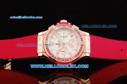 Hublot Big Bang Chronograph Swiss Quartz Movement Rose Gold Case with Pink Diamond Bezel and Rubber Strap-Lady Model