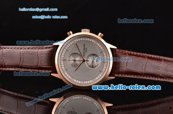 Patek Philippe Grand Complication Chronograph Miyota OS20 Quartz Rose Gold Case with Gray Dial and Stick Markers