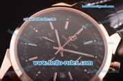 Breitling Transocean Chrono Swiss Valjoux 7750 Automatic Rose Gold Case with Black Dial and Black Leather Strap