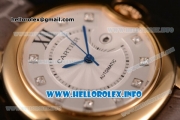 Cartier Ballon Bleu De Large Asia 4813 Automatic Yellow Gold Case with Sliver Dial and Grey Leather strap