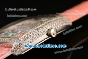 Franck Muller Cintree Curvex Swiss Quartz Steel/Diamonds Case with Pink Leather Strap and Diamonds Dial