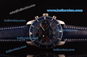 Breitling Superocean Swiss Valjoux 7750 Automatic Steel Case with Blue Dial and Blue Leather Strap