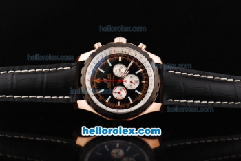 Breitling Chrono-Matic Chronograph Quartz Movement PVD Bezel with Black Dial and RG Case/Silver Subdials-Black Leather Strap