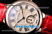 Cartier Ballon Bleu De Small Swiss Quartz Steel Case with White Dial Black Roman Numeral Markers and Red Leather Strap