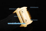 Cartier Santos 100 Automatic Movement Gold Case with Gold Bezel and Black Leather Strap