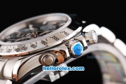 Rolex Daytona Oyster Perpetual Swiss Valjoux 7750 Automatic Movement Silver Case with Black Dial and White Stick Marker-SS Strap