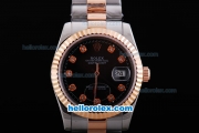 Rolex Datejust Automatic Rose Gold Bezel with Diamond Marking and Black Dial