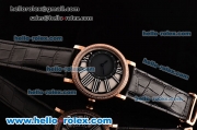 Cartier Ronde Swiss Ronda Quartz Rose Gold Case with Black Leather Strap and White Dial
