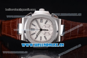 Patek Philippe Nautilus Clone PP 315 Automatic Steel Case with White Dial Arabic Numeral Markers and Brown Leather Strap (BP)