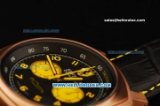 Ferrari Chronograph Miyota Quartz Movement Rose Gold Case with Yellow Arabic Numerals - Black Leather Strap