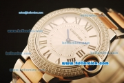 Cartier Ballon Bleu De Swiss ETA Quartz Steel Case with Diamond Bezel and Beige Dial-Rose Gold and Steel Strap