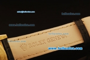 Rolex Cellini Swiss Quartz Yellow Gold Case with Brown Dial and Black Leather Strap-Roman Markers