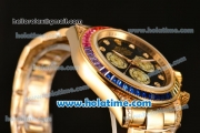 Rolex Daytona II Rainbow Asia 3836 Automatic Yellow Gold Case/Strap with Black Dial and Rainbow Colored Bezel