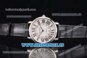 Cartier Rotonde De Tourbillon Asia 6497 Manual Winding Steel Case with White Dial and Roman Numeral Markers Black Leather Strap