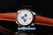 Breitling Chrono-Matic Chronograph Quartz Movement PVD Bezel with White Dial and Black Subdials-Brown Leather Strap