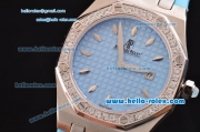 Audemars Piguet Royal Oak Lady Miyota OS2035 Quartz Steel Case with Diamond Bezel Blue Dial and Blue Rubber Strap