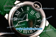 Cartier Ballon Bleu Swiss Quartz Steel Case with Green Leather Strap White Markers and Green Dial