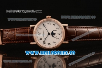 Breguet Classique Miyota 9015 Automatic Rose Gold Case with White Dial Brown Leather Strap and Diamonds Bezel