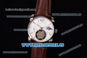 Parmigiani Tonda Tourbillon Flying Tourbillon Manual Winding Steel Case with White Dial Brown Leather Strap and Stick Markers