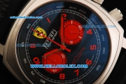 Ferrari Chronograph Miyota Quartz Movement Steel Case with Red Arabic Numerals and Black Leather Strap