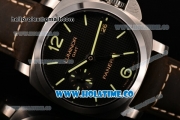 Panerai Luminor 1950 3 Days GMT PAM 535 Clone P.9000 Automatic Steel Case with Black Textured Dial Luminous Markers and Brown Leather Strap (KW)