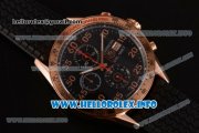 Tag Heuer Carrera Calibre 1887 Automatic Chronograph Miyota Quartz Rose Gold Case with Black Dial Red Second Hand and Black Rubber Strap