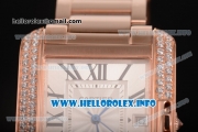 Cartier Tank Anglaise Miyota 9015 Automatic Rose Gold Case/Bracelet with Silver Dial and Roman Numeral Markers - Diamonds Bezel