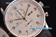 IWC Portuguese Chronograph Miyota OS10 Quartz Steel Case with White Dial and Black Rubber Strap