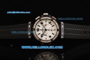 Hublot Big Bang Chronograph Swiss Quartz Movement White Dial with Diamond Bezel and Black Rubber Strap-Lady Model