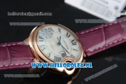 Cartier Ballon Bleu De Citizen Automatic Steel Case White Dial Roman Numeral Markers and Rose Red Genuine Leather Strap